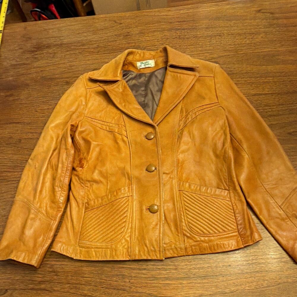 Vintage Genuine Leather Cognac Distressed S Jacket Retro 70s S Boho Hippie